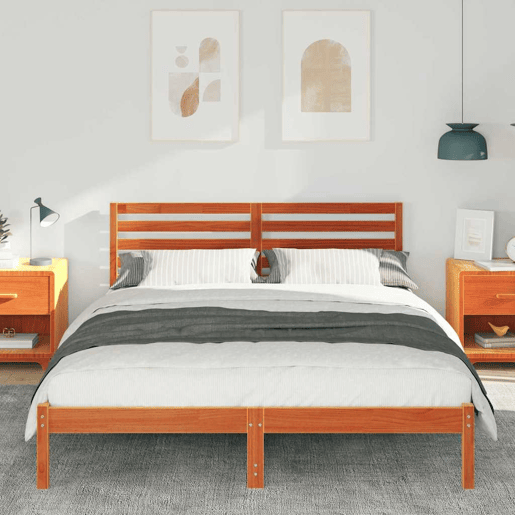 Estrutura de cama de casal simple com cabeceira - Marrom Cera 150 x 200 cm