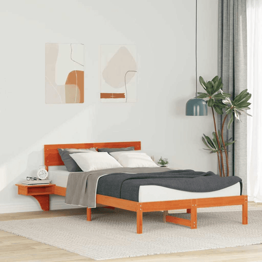 Estrutura de cama de casal simple com cabeceira - Marrom Cera 135 x 190 cm