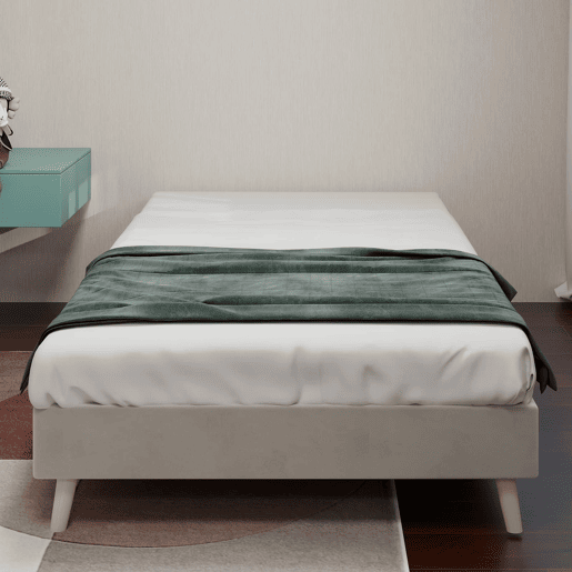 Cama moderna 90x200 cm - Base baixa em veludo estilo minimalista - Bege