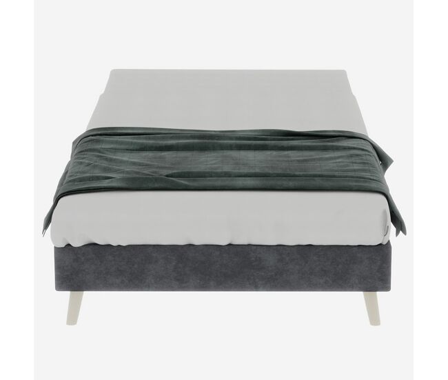 Cama minimalista 90x200 - base baja, estilo moderno, terciopelo holandés - gris