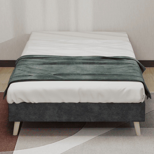 Cama Minimalista 90x200 - Base Baixa, Estilo Moderno, Veludo Holandês - Cinza