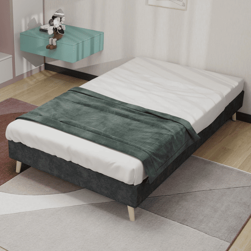Cama Minimalista 90x200 - Base Baixa, Estilo Moderno, Veludo Holandês - Cinza