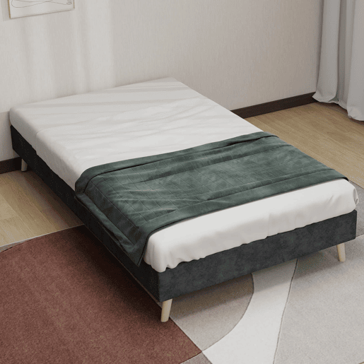 Cama Minimalista 90x200 - Base Baixa, Estilo Moderno, Veludo Holandês - Cinza