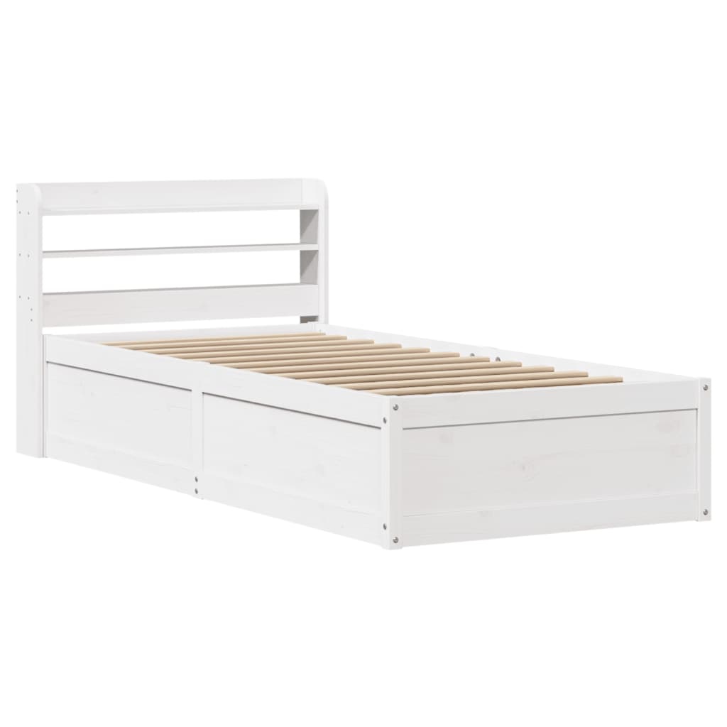 Estructura de cama individual para adultos con cabecero madera pino blanco 90x190 cm