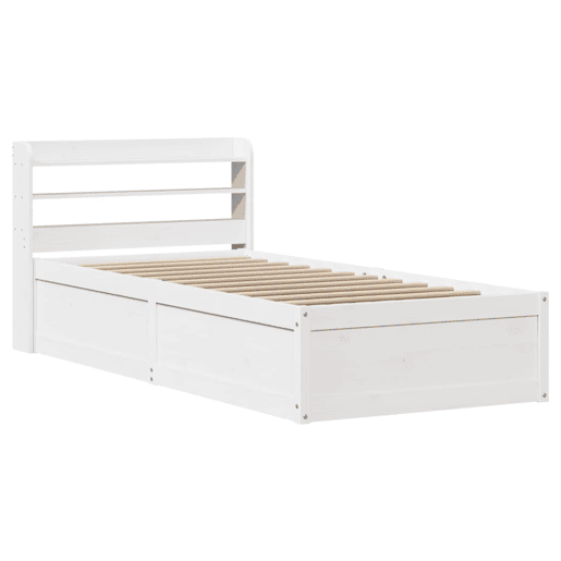 Estrutura de cama de solteiro para adultos com cabeceira 90x190 cm pinho maciço branco