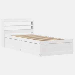 Estrutura de cama de solteiro para adultos com cabeceira 90x190 cm pinho maciço branco