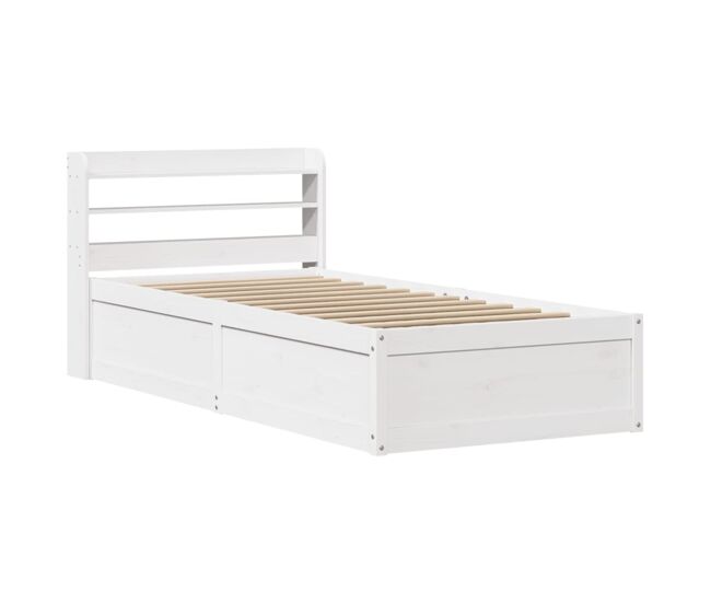 Estructura de cama individual para adultos con cabecero madera pino blanco 90x190 cm