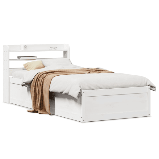 Estrutura de cama de solteiro para adultos com cabeceira 90x190 cm pinho maciço branco
