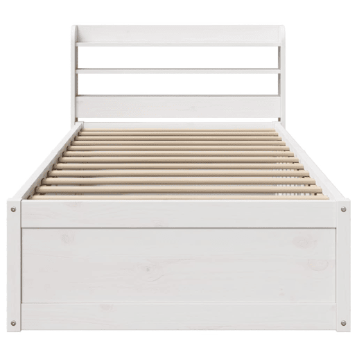 Estrutura de cama de solteiro para adultos com cabeceira 90x190 cm pinho maciço branco