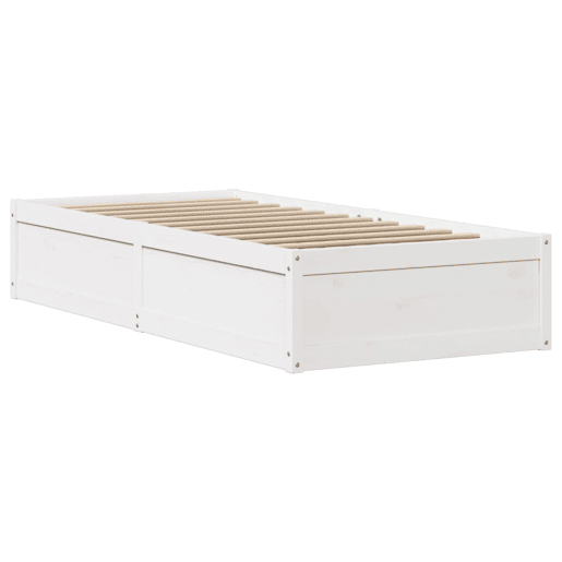 Estrutura de cama de solteiro para adultos com cabeceira 90x190 cm pinho maciço branco