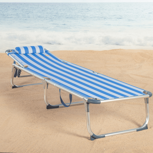 Aktive Espreguiçadeira de praia multiposições 186x49x30 cm estilo náutico com almofada