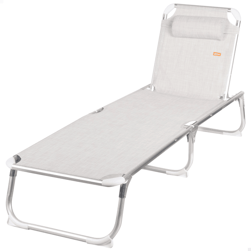 Aktive Espreguiçadeira de praia multiposições 186x49x30 cm bege com almofada