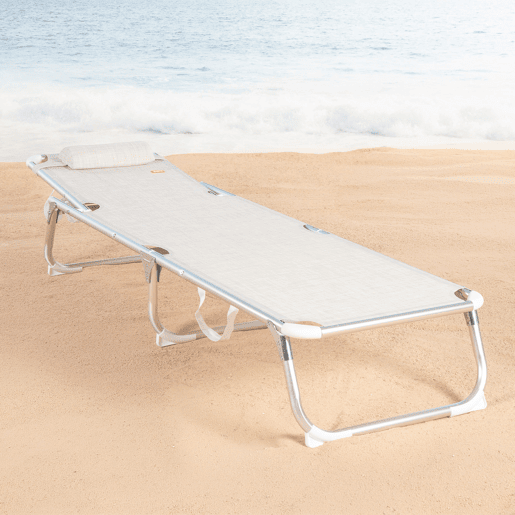 Aktive Espreguiçadeira de praia multiposições 186x49x30 cm bege com almofada