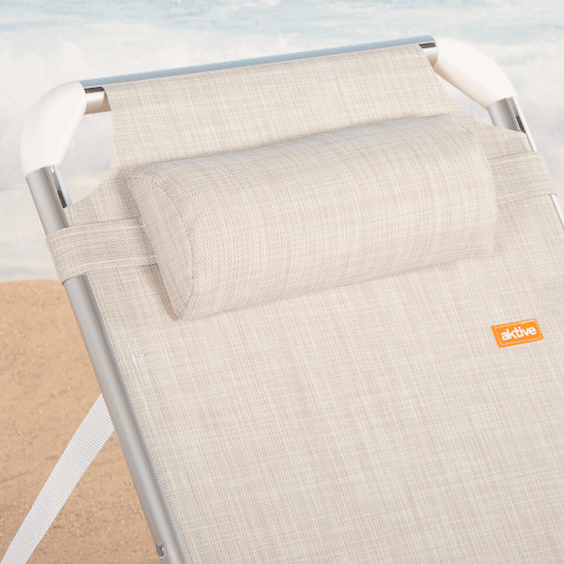 Aktive Espreguiçadeira de praia multiposições 186x49x30 cm bege com almofada