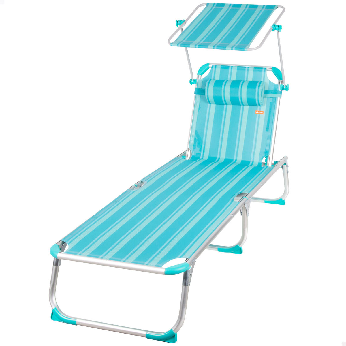 Aktive - Tumbona playa plegable aluminio con parasol Turquesa