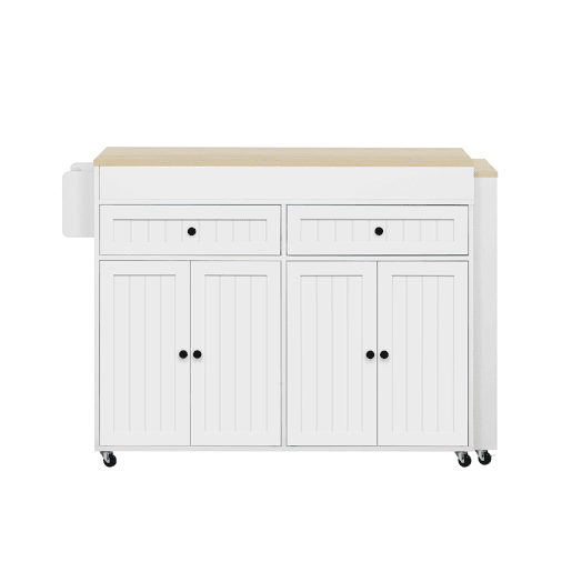 Ilha de cozinha com rodas extensÃvel - bancada e gavetas - branco e natural Ilha de cozinha com rodas extensÃvel - bancada e gavetas - branco e natural