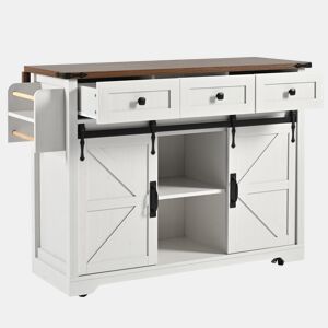 Ilha de cozinha com rodas - bancada extensível, 2 portas de correr e 3 gavetas - bege