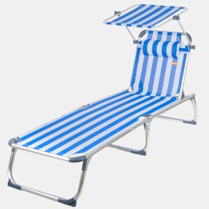 Aktive Espreguiçadeira de praia multiposições 186x49x30 cm estilo náutico com guarda-sol e almofada