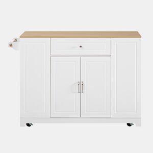 Ilha de cozinha com rodas - mesa extensível, gavetas multifuncionais e caixote do lixo - branco
