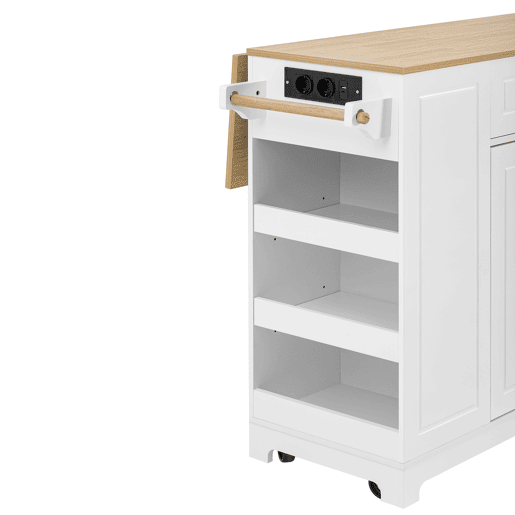 Ilha de cozinha com rodas - mesa extensível, gavetas multifuncionais e caixote do lixo - branco
