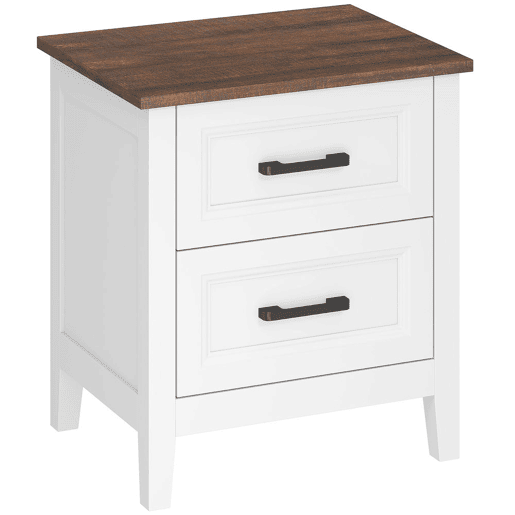 HOMCOM Mesa de Cabeceira Mesa de Cabeceira com 2 Gavetas Estilo Rústico Mesa Auxiliar para Sala Quarto 45x30x50 cm Branco