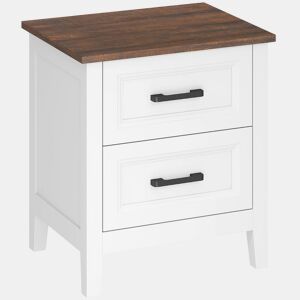 HOMCOM Mesa de Cabeceira Mesa de Cabeceira com 2 Gavetas Estilo Rústico Mesa Auxiliar para Sala Quarto 45x30x50 cm Branco