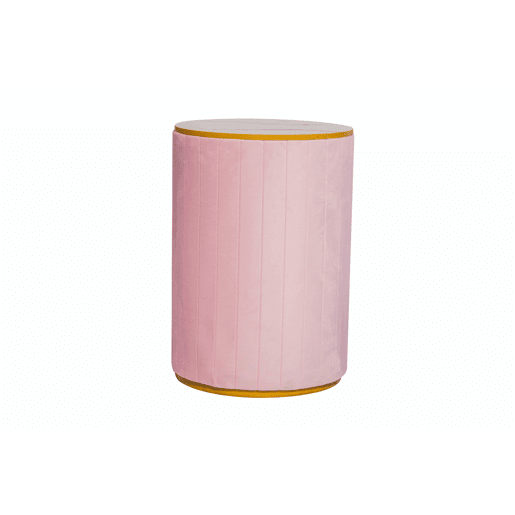 Mesa de cabeceira com 3 gavetas - Mesa de cabeceira redonda estofada em veludo com tampo em mármore e ferragens douradas - Rosa
