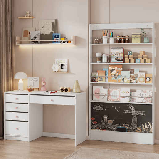 Estante infantil 100x10x180 cm - 4 níveis, proteção contra quedas, atrás da porta - Branco