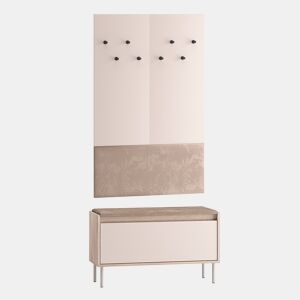 Móvel entrada bengaleiro e banco sapatos comprido 1 porta Alos Caxemira e Madeira