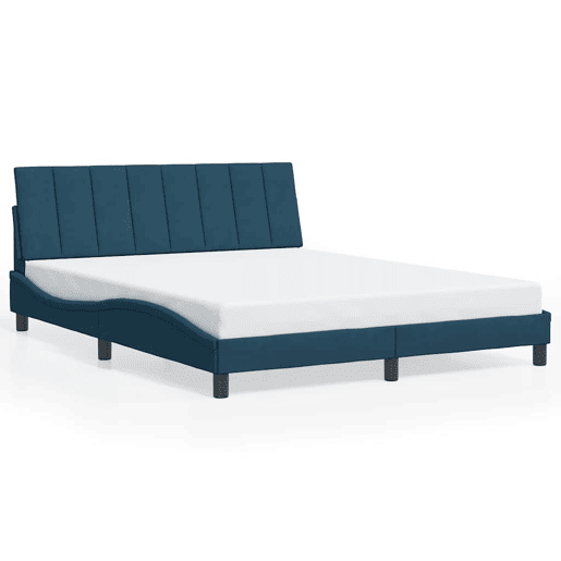 Estrutura de cama de casal moderno com LED - 160x200 cm veludo azul