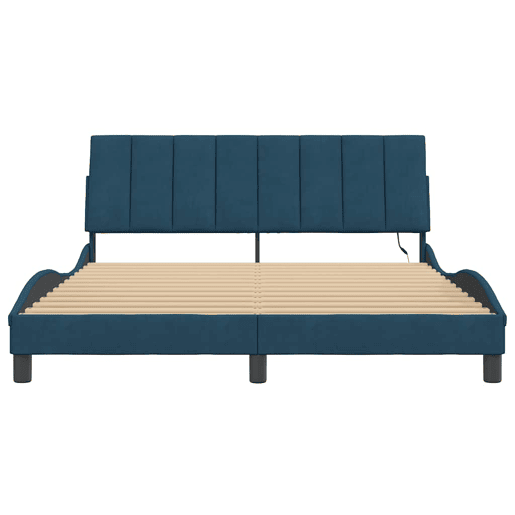 Estrutura de cama de casal moderno com LED - 160x200 cm veludo azul
