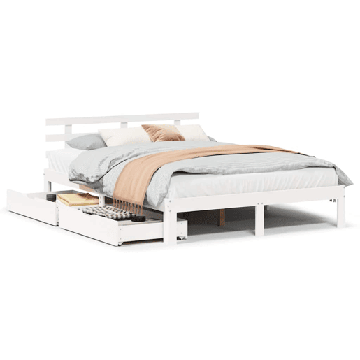 Estrutura de Cama de casal moderno com gavetas - 160x200 cm pinho maciço branco Estrutura de Cama de casal moderno com gavetas - 160x200 cm pinho maciço branco