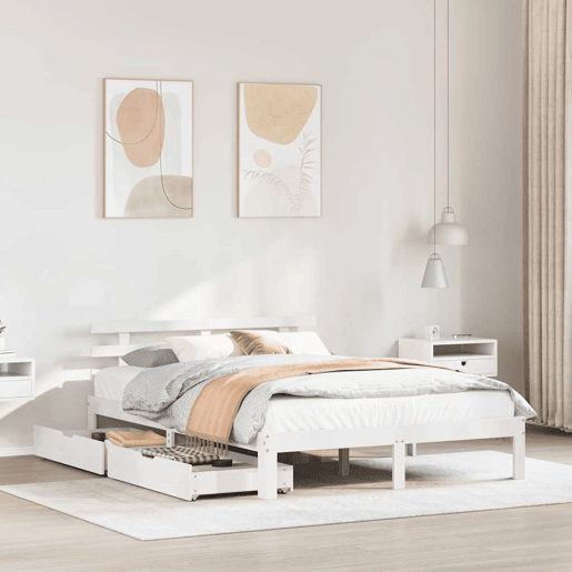 Estrutura de Cama de casal moderno com gavetas - 160x200 cm pinho maciço branco Estrutura de Cama de casal moderno com gavetas - 160x200 cm pinho maciço branco