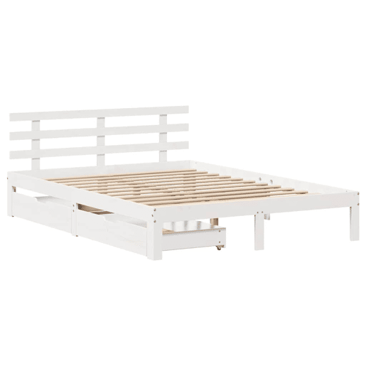 Estrutura de Cama de casal moderno com gavetas - 160x200 cm pinho maciço branco Estrutura de Cama de casal moderno com gavetas - 160x200 cm pinho maciço branco