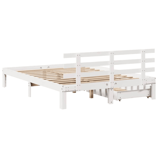 Estrutura de Cama de casal moderno com gavetas - 160x200 cm pinho maciço branco Estrutura de Cama de casal moderno com gavetas - 160x200 cm pinho maciço branco