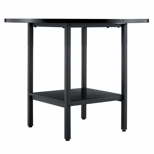 Mesa de jantar redonda - para 4 a 6 pessoas, com prateleira de arrumação, efeito de madeira preta e estrutura metálica - preta
