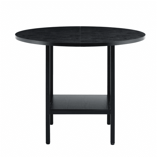 Mesa de jantar redonda - para 4 a 6 pessoas, com prateleira de arrumação, efeito de madeira preta e estrutura metálica - preta