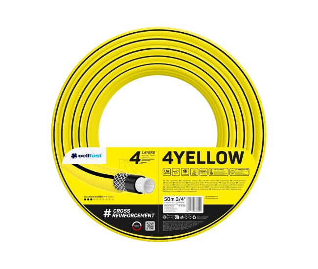 Manguera de jardín 4yellow 4 capas, con un diámetro de 3/4"(19mm) y una longitud de 50 metros.