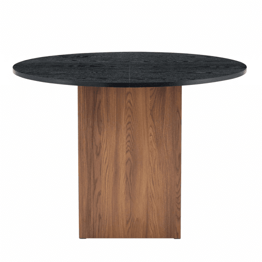 Mesa de jantar redonda de 100 cm u2013 com prateleira de arrumação, estrutura metálica, design moderno para 2 a 4 pessoas u2013 nogueira e preto