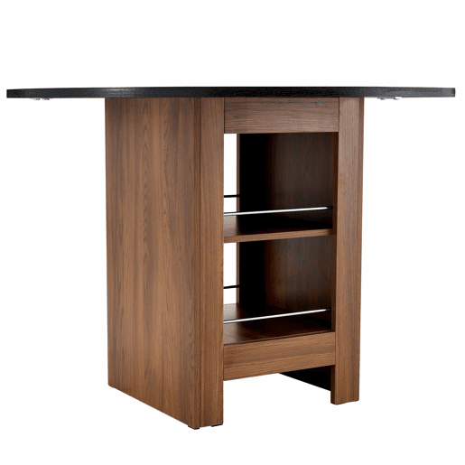 Mesa de jantar redonda de 100 cm u2013 com prateleira de arrumação, estrutura metálica, design moderno para 2 a 4 pessoas u2013 nogueira e preto