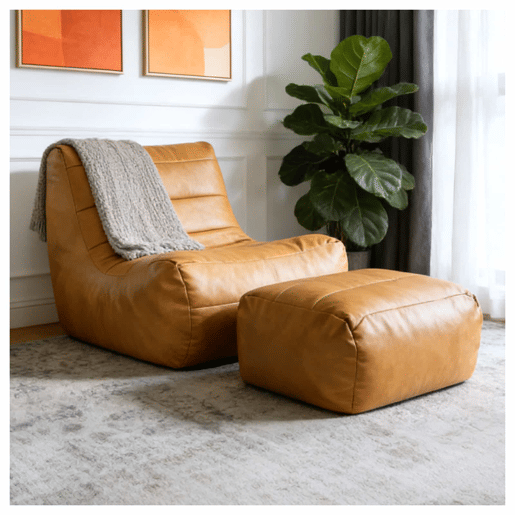 Sofá relax de 1 lugar - ergonómico com otomana a condizer - castanho