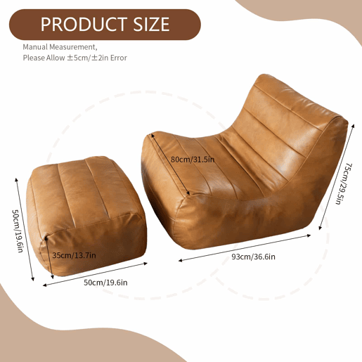 Sofá relax de 1 lugar - ergonómico com otomana a condizer - castanho