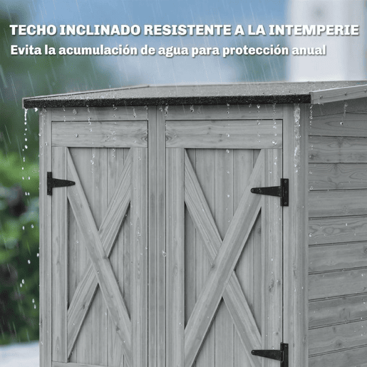 Outsunny Casota de Jardim em Madeira 115x53x156 cm Armário Exterior com Duas Portas, 2 Prateleiras e Telhado Inclinável, Cinzento