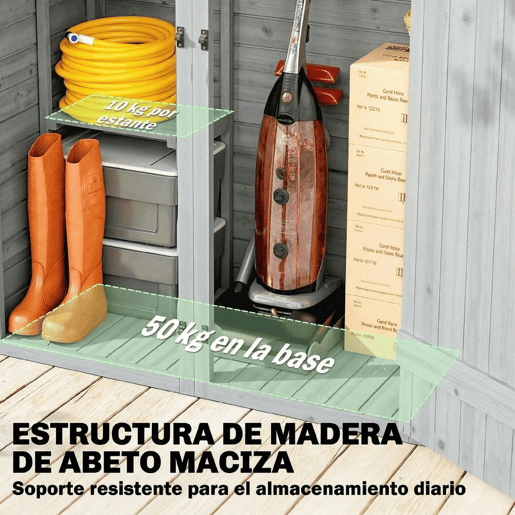 Outsunny Casota de Jardim em Madeira 115x53x156 cm Armário Exterior com Duas Portas, 2 Prateleiras e Telhado Inclinável, Cinzento