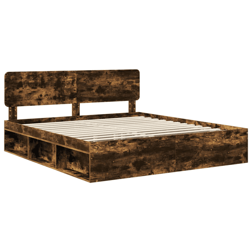 Estrutura de cama de casal com cabeceira - Carvalho Defumado 180 x 200 cm