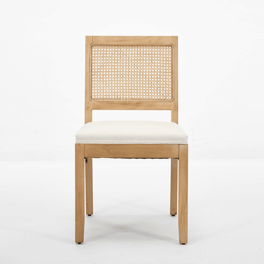 Cadeiras de sala de jantar em rattan, 2 unidades - estilo mid century, assento em cana, estrutura em madeira - bege