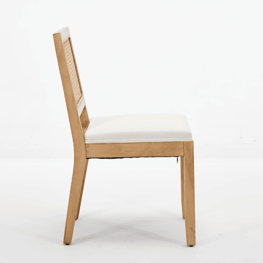 Cadeiras de sala de jantar em rattan, 2 unidades - estilo mid century, assento em cana, estrutura em madeira - bege