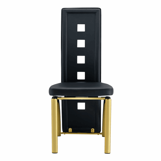 Conjunto de 2 cadeiras de jantar com design europeu - Couro PU preto + pernas metálicas douradas - 102,5 cm - Preto e dourado