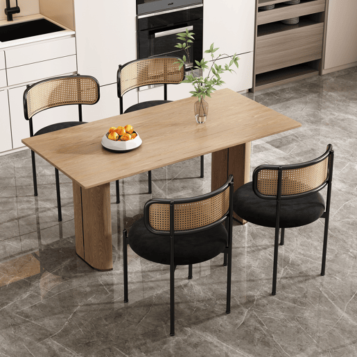 Cadeira de sala de jantar 6 unidades - moderna, simples, com quatro pernas de metal, cadeira de rattan, para sala de estar e quarto - Preto