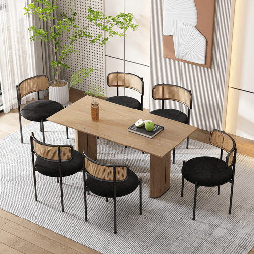 Cadeira de sala de jantar 6 unidades - moderna, simples, com quatro pernas de metal, cadeira de rattan, para sala de estar e quarto - Preto